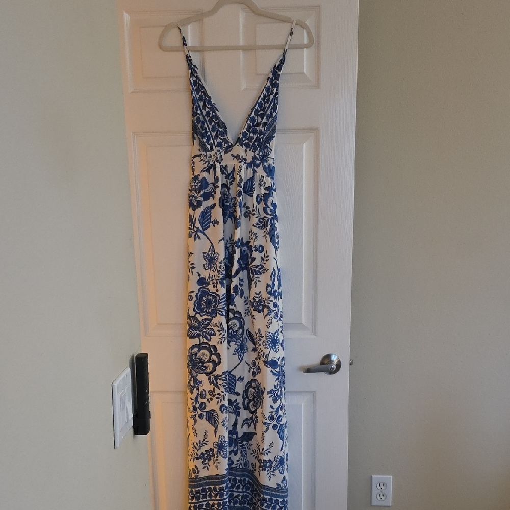 Blue and White Floral Maxi Dress